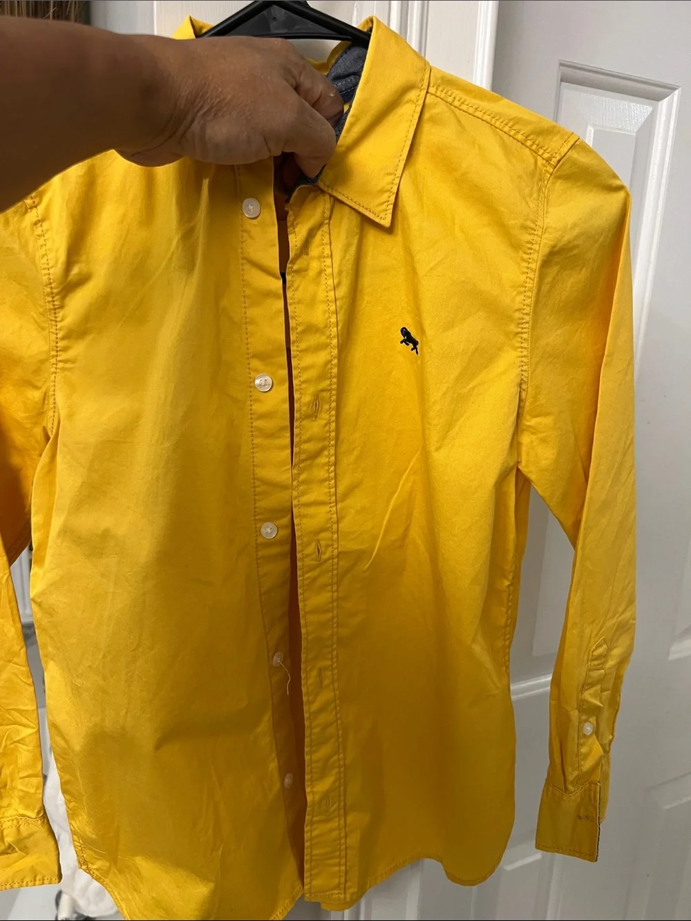 H&M Yellow Button-Down Shirt with Contrast Chambray Trim
